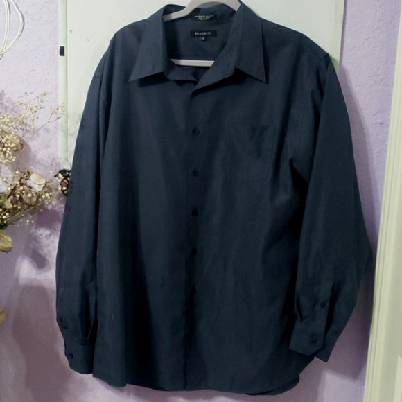 Vintage BRANDINI Men's Navy Blue Button Up Collared Long Sleeved Dress Shirt - Picture 3 of 8